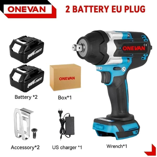 Elektrisk Slagnøgle, 1800N.M Maks. Moment, Børsteløs Motor, 7000rpm Hastighed,2 Batteri EU Stik A