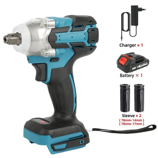 Högmoment elektrisk slagnyckel, 520N.M maximalt vridmoment, 0-3200RPM slagfrekvens, 18 volts batteri,EU, 1x Batteriuppsättning 1