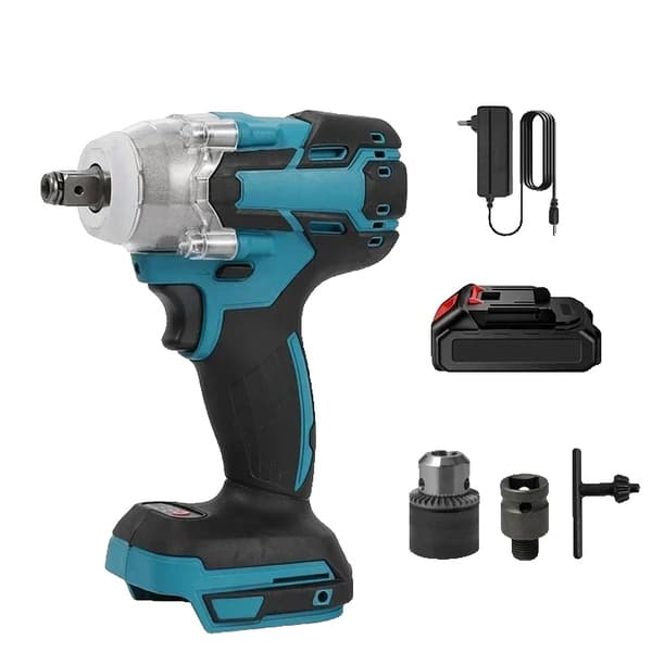 Batteridriven elektrisk slagnyckel, 520 N·m vridmoment, 0-4200 RPM hastighet, 1/2 tum drivaxel,Blå