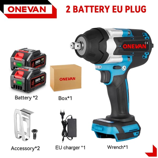Elektrisk Skruvdragare, 1200N.m Moment, 7000rpm Hastighet, Borstlös Motor,EU, 2 Batterityp 1