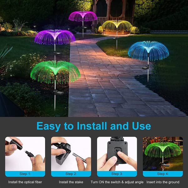 Solar Flower Garden Lights Jellyfish 2 kpl Monivärinen