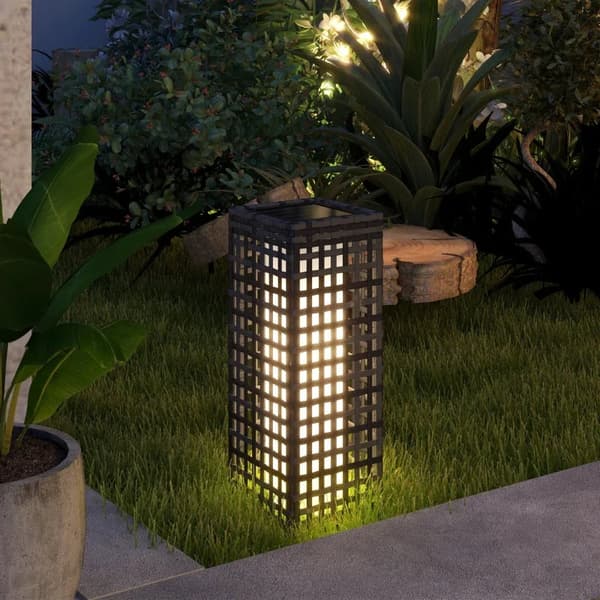 Rootz Trädgårdslampa - Utelampa med solcellsmodul - Automatisk tändning - 8 H Drifttid - Rottinglook - Stål - Grå - 15,5 x 15,5 x 46 cm