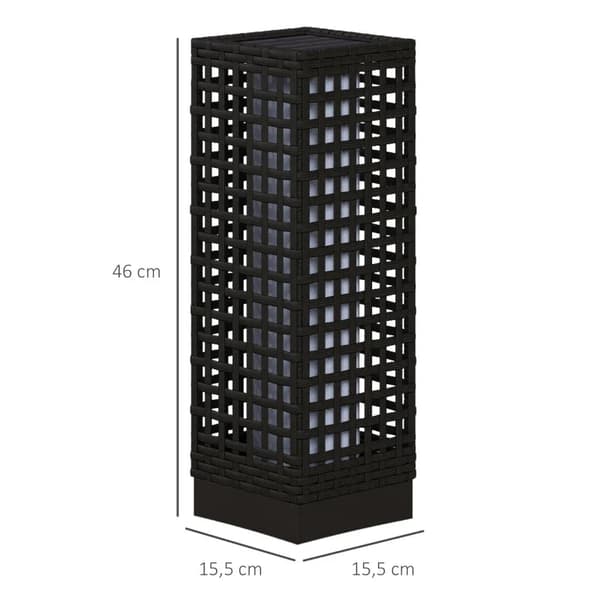 Rootz Trädgårdslampa - Utelampa med solcellsmodul - Automatisk tändning - 8 H Drifttid - Rottinglook - Stål - Svart - 15,5 x 15,5 x 46 cm