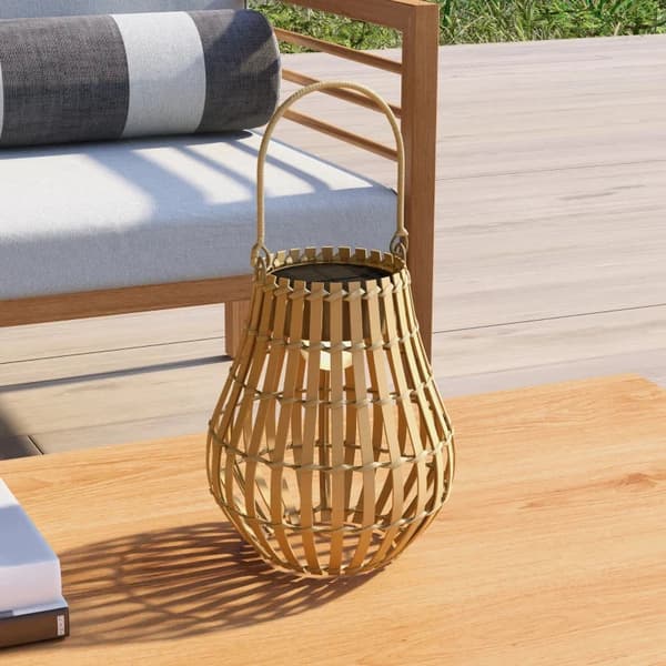Rootz Garden Lighting - Ulkovalaistus aurinkoenergialla - 3 kirkkaustasoa - Automaattinen toiminta - Bambuvarjostin - Metalli-Muovi - Luonnonpuu - Ø18