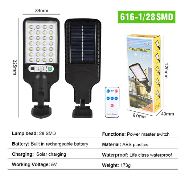 INF Solcelledrevet utendørs vegglampe med fjernkontroll Lamp Bead: 28 SMD