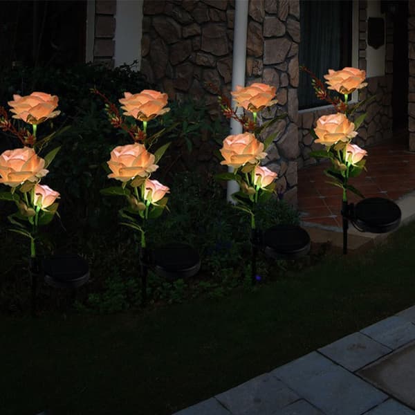 INF Pink Triple Rose Flower Solar Garden Light