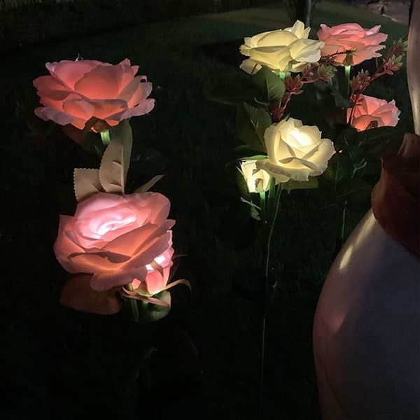INF Pink Triple Rose Flower Solar Garden Light