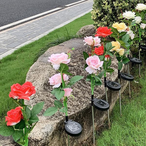 INF Pink Triple Rose Flower Solar Garden Light
