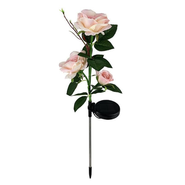 INF Pink Triple Rose Flower Solar Garden Light