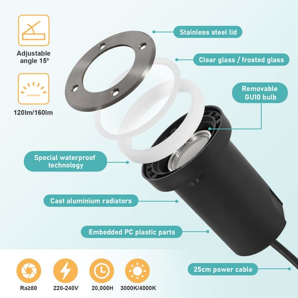 4x 3W golvlampa svängbar IP67 utomhus LED infälld golvspotlight golvlampa varmvit - silverhölje