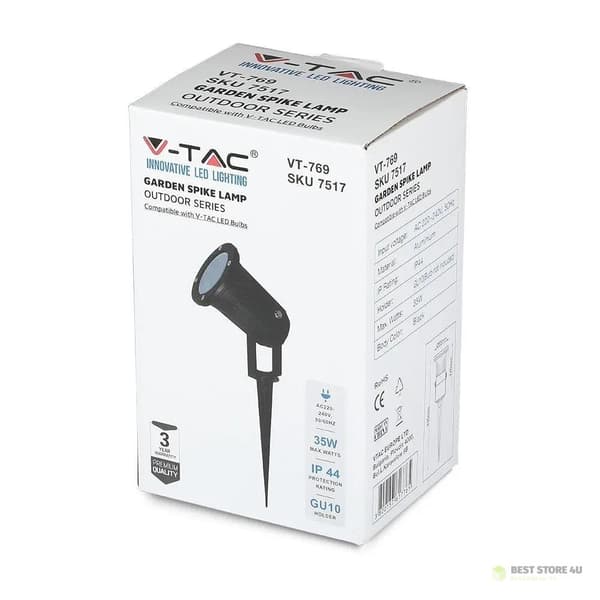 Jordmonteret havearmatur drevet aluminium GU10 sort IP44 V-TAC VT-769 3 års garanti