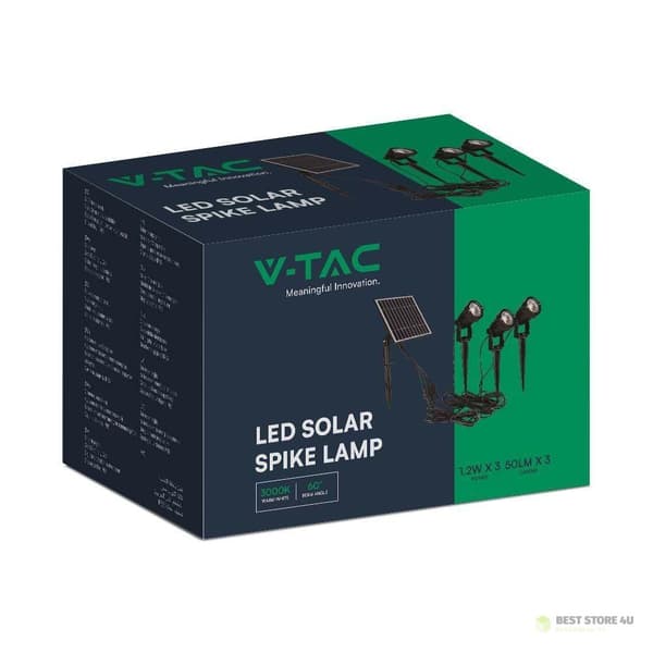 Maahan asennettava LED-puutarhavalaisin V-TAC aurinkopaneelisetti 3x1.2W IP65 VT-11032 3000K 50lm 3 vuoden takuu