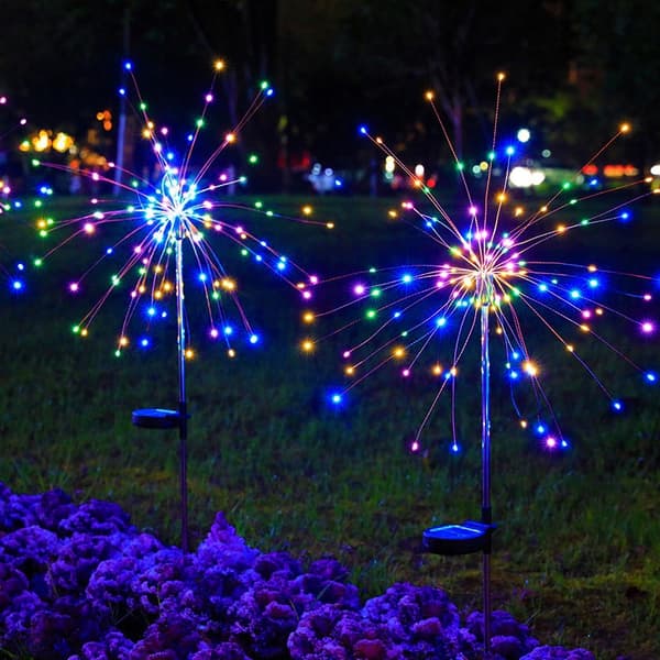 SOLAR Trädgårdslampa FÄRGGLADA Fyrverkerier upp till 200 LED JULFEST