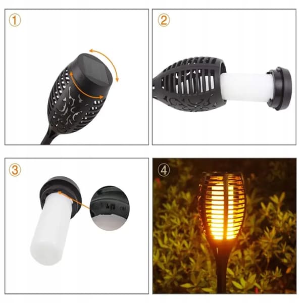 AURINKO Liekkilamppu 1000mAh 12LED Puutarhataskulamppu Rei'itetty IP65 1 kpl
