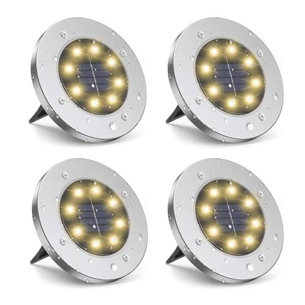 Bomclap 12-Pack Solcellsdrivna Marklampor med 8 LED – Vattentäta Trädgårdslampor för Uteplats & Gräsmatta Varmt vitt ljus-8LED, 4 st
