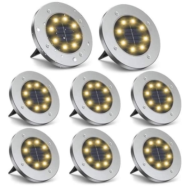 Bomclap 12-Pack Solcellsdrivna Marklampor med 8 LED – Vattentäta Trädgårdslampor för Uteplats & Gräsmatta