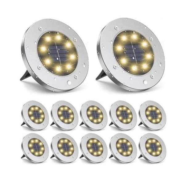 Bomclap 12-Pack Solcellsdrivna Marklampor med 8 LED – Vattentäta Trädgårdslampor för Uteplats & Gräsmatta