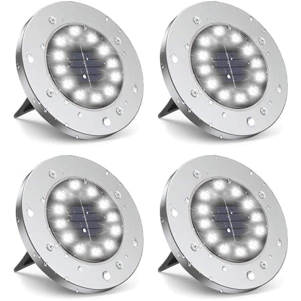 Bomclap 12-Pack Solar Ground Lamps 12 LEDillä – Vedenpitävät lattiavalaisimet puutarhaan ja terassille Vitt ljus-12LED, 4 st