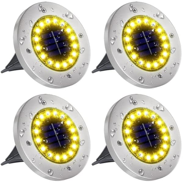 Bomclap 12-pakkaus aurinkoenergialla varustetut maavalaisimet 16 LEDillä, vedenpitävä, lämmin valkoinen puutarhaan ja terassille