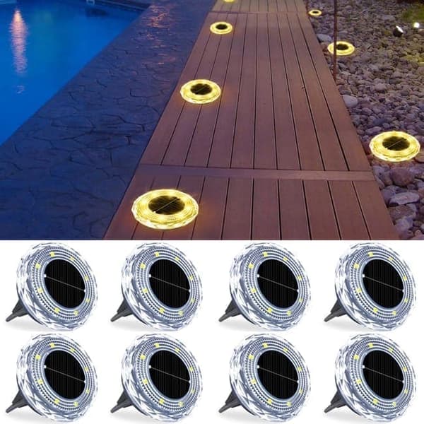 Bomclap 2/4/6/8-pack solcellslampor utomhus IP65 vattentäta, 8 LED trädgårdsbelysning för altan och gräsmatta – varmvit