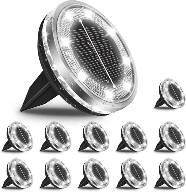 Bomclap 12 Pack Udendørs Solar Lamper, 8 LED Havelys Vejrbestandig Kold Hvid til Gangbro