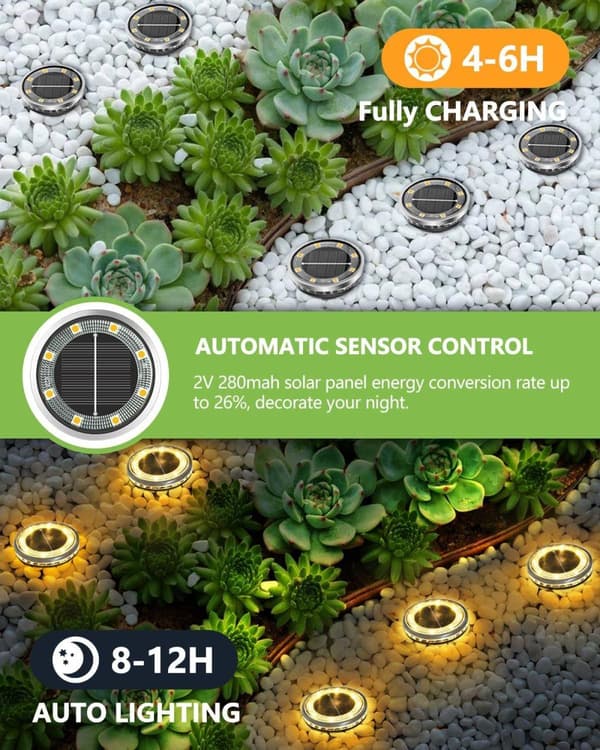 Bomclap 12 Pack Solar Lights Udendørs IP65, 12 LED Varm Hvid Havebelysning Med Solpanel