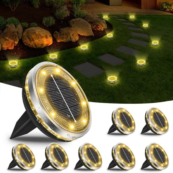 Bomclap 12 Pack Solar Lights Udendørs IP65, 12 LED Varm Hvid Havebelysning Med Solpanel
