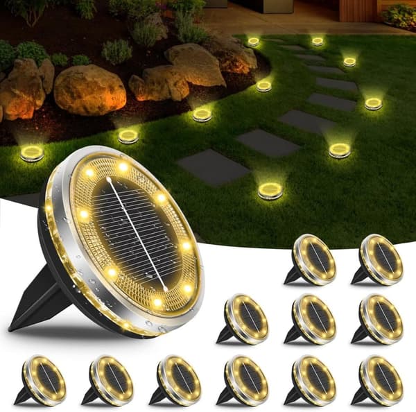 Bomclap 12 Pack Solar Lights Udendørs IP65, 12 LED Varm Hvid Havebelysning Med Solpanel
