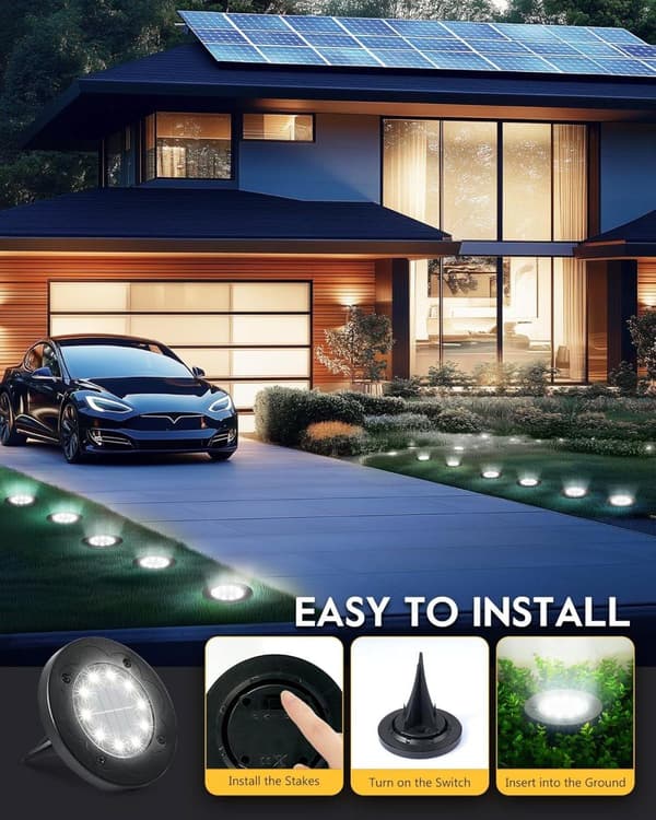Bomclap 16-Pack aurinkolamput ulkokäyttöön IP65, 16 LED-maavaloa automaattisella sytytyksellä, valkoinen valo