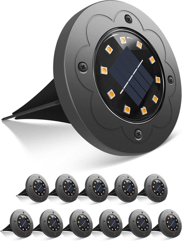 Bomclap 16-pack Solarlampor Utomhus IP65, 16 LED Markbelysning Varmvitt Ljus för Gångväg & Trädgård