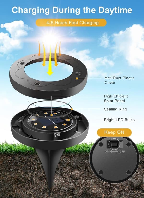 Bomclap 16-pack Solarlampor Utomhus IP65, 16 LED Markbelysning Varmvitt Ljus för Gångväg & Trädgård