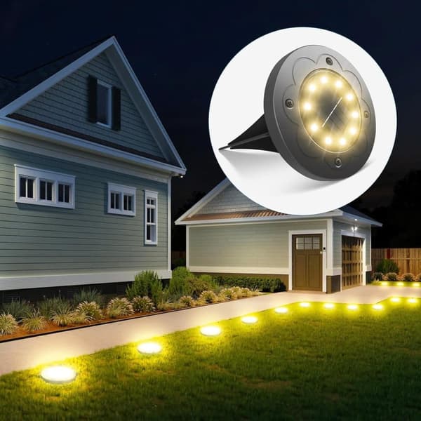 Bomclap 16-pack Solarlampor Utomhus IP65, 16 LED Markbelysning Varmvitt Ljus för Gångväg & Trädgård Varmt ljus, 12 st
