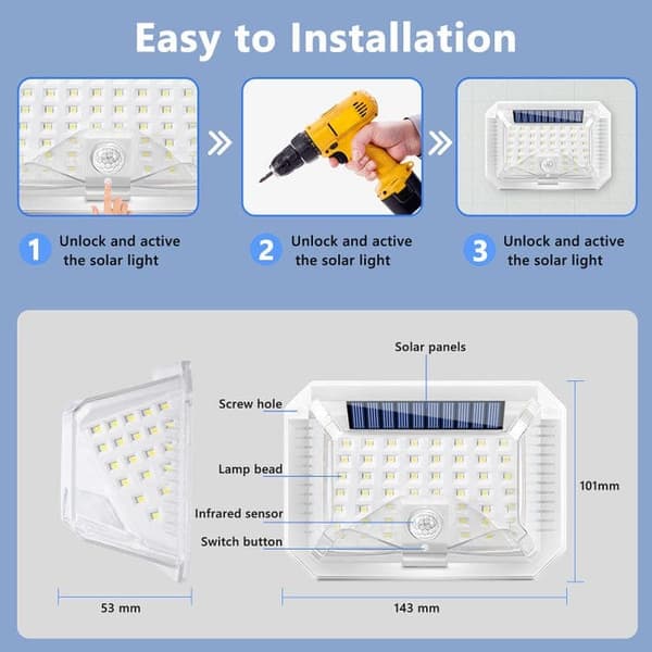 Bomclap Outdoor Solar Lamp IP65 Vedenpitävät aurinkovalot Ulkoanturivalot Turvallisuus kuistin pihalle Patio Puutarha Ajotie Autotalli