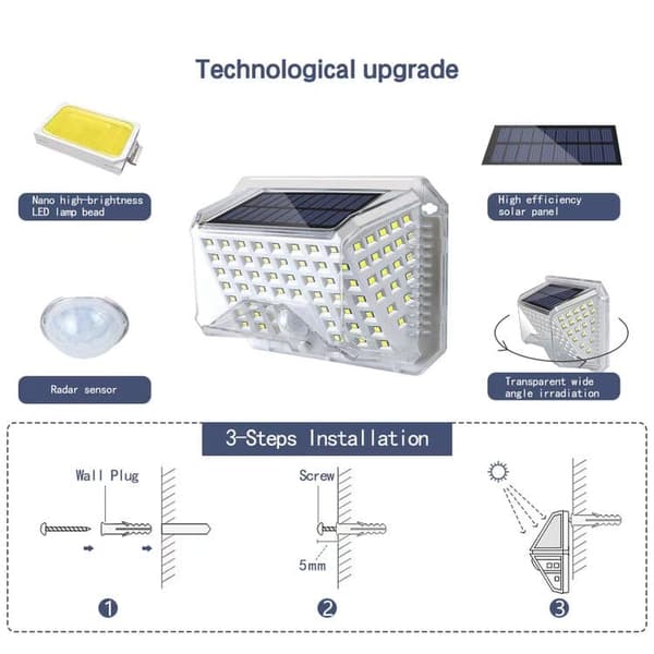 Bomclap Outdoor Solar Lamp IP65 Vedenpitävät aurinkovalot Ulkoanturivalot Turvallisuus kuistin pihalle Patio Puutarha Ajotie Autotalli