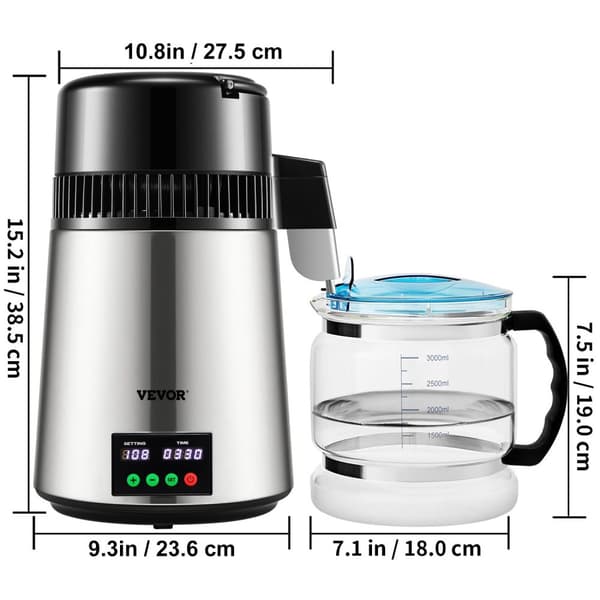 Kotiveden tislaaja - 1,1 L/h, lämpötila/aika-asetus & kuivakeitto suoja - kosketusnäyttö, nopea lämmön haihtuminen & jatkuva syöttö