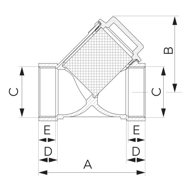 Skrånetfilter, hun-hun, DN25, G1