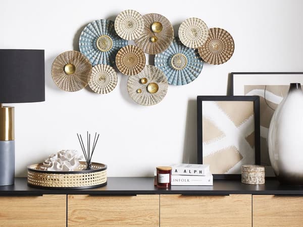 Väggdekoration Blå och Beige Metall Cirklar Väggkonst Modern Stil