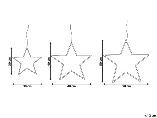 Set av 3 Dekorationer Silver Metallram LED Ljusslingor Stjärnformad Vägg Hängande