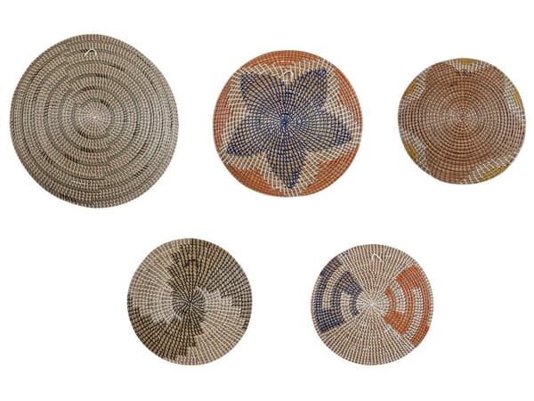Set med 5 väggdekorationer Naturlig Sjögräs Dekorativa Hängande Tallrikar Afrikansk Stil