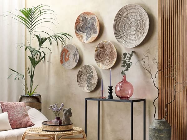Set med 5 väggdekorationer Naturlig Sjögräs Dekorativa Hängande Tallrikar Afrikansk Stil