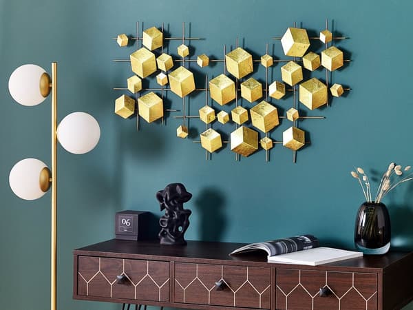 Väggdekoration Guld Järn Metall Skulptur Geometrisk Väggkonst Kuber Glamorös Modern Tillbehör