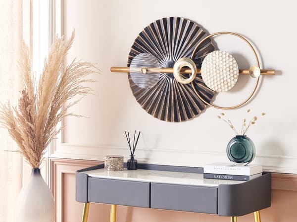 Väggdekoration Guld och Svart Järn Metall Skulptur Geometriskt Väggkonst Abstrakt Glamorös Modern Tillbehör