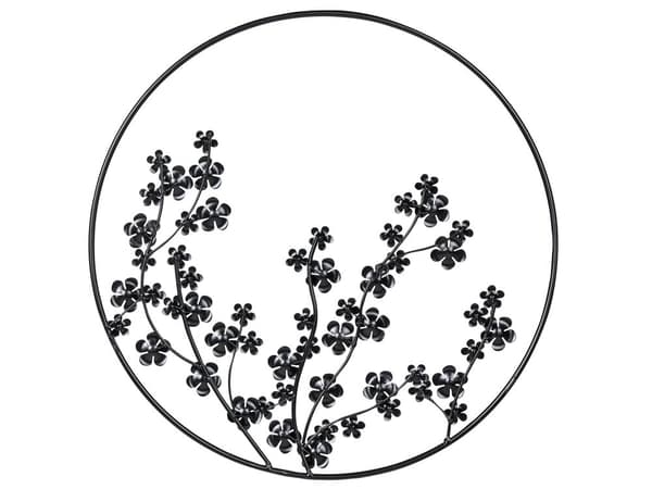 Väggdekoration Metall Svart ⌀ 70 cm Löv Blommor i Ram Väggkonst Modern Industriell Accessoar