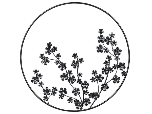 Väggdekoration Metall Svart ⌀ 70 cm Löv Blommor i Ram Väggkonst Modern Industriell Accessoar