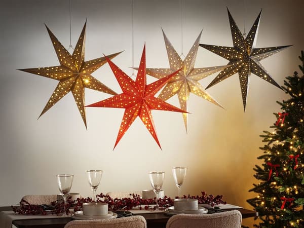 Julstjärnor 4 st LED Papper Julpynt Flerfärgad Set med 4 Stjärnor Julinredning Väggdekoration med Belysning Handgjord