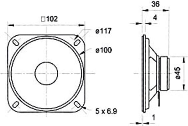 Visaton VS-R10S/4, 20 W, 30 W, 4 O, 100 - 13000 hz, Svart, 102 mm