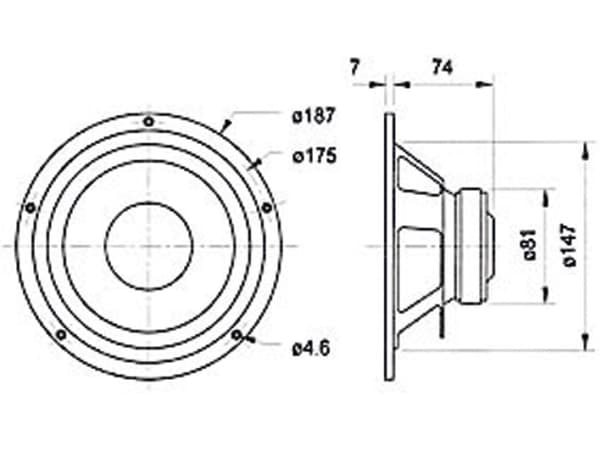 Visaton VS-W170S/4, 1.0 kanaler, 50 W, 33 – 8000 Hz, 4 O, Sort