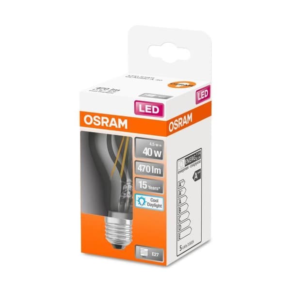 LED-lampa - OSRAM - E27 - 6500 K - 4,50 W - Ersättning 40 W Glödlampa
