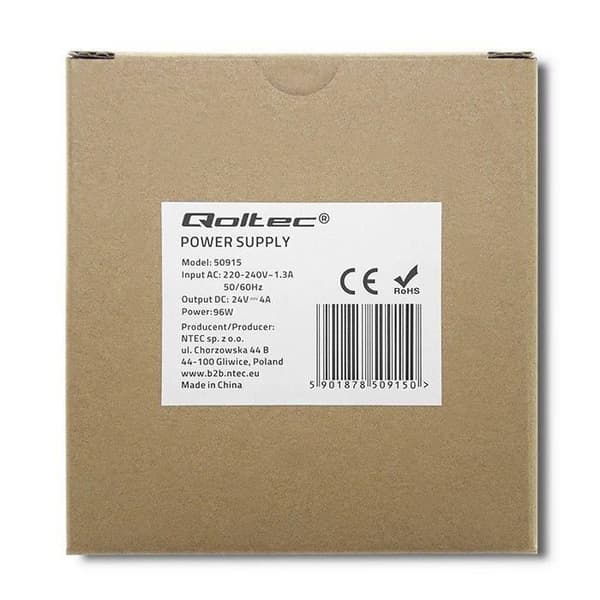 Qoltec DIN-skena strömförsörjning 96W, 24V, 4A, Slim - 5901878509150