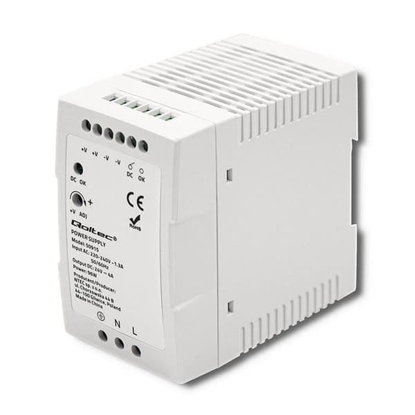Qoltec DIN-skena strömförsörjning 96W, 24V, 4A, Slim - 5901878509150